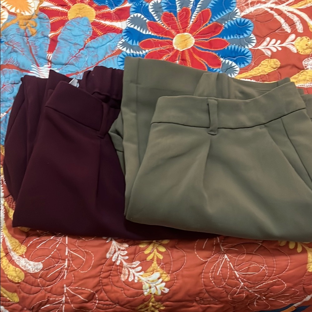 Old Navy Set of 2 Taylor Wide Leg Trousers- Olive and Maroon Size LP